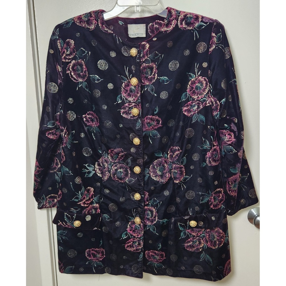 Gossip Velvet Burnout Burgundy Gold Longline Jacket Weave Buttons Lrg XL Artsy
